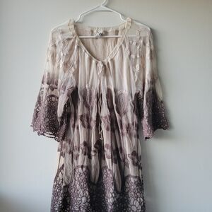 XCVI Bohemian Cream and Brown Tunic Dress